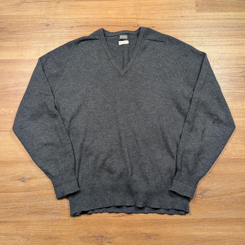 Vtg 80s Brooks Brothers Lambswool V Neck Sweater Mens 40 Large Gray England